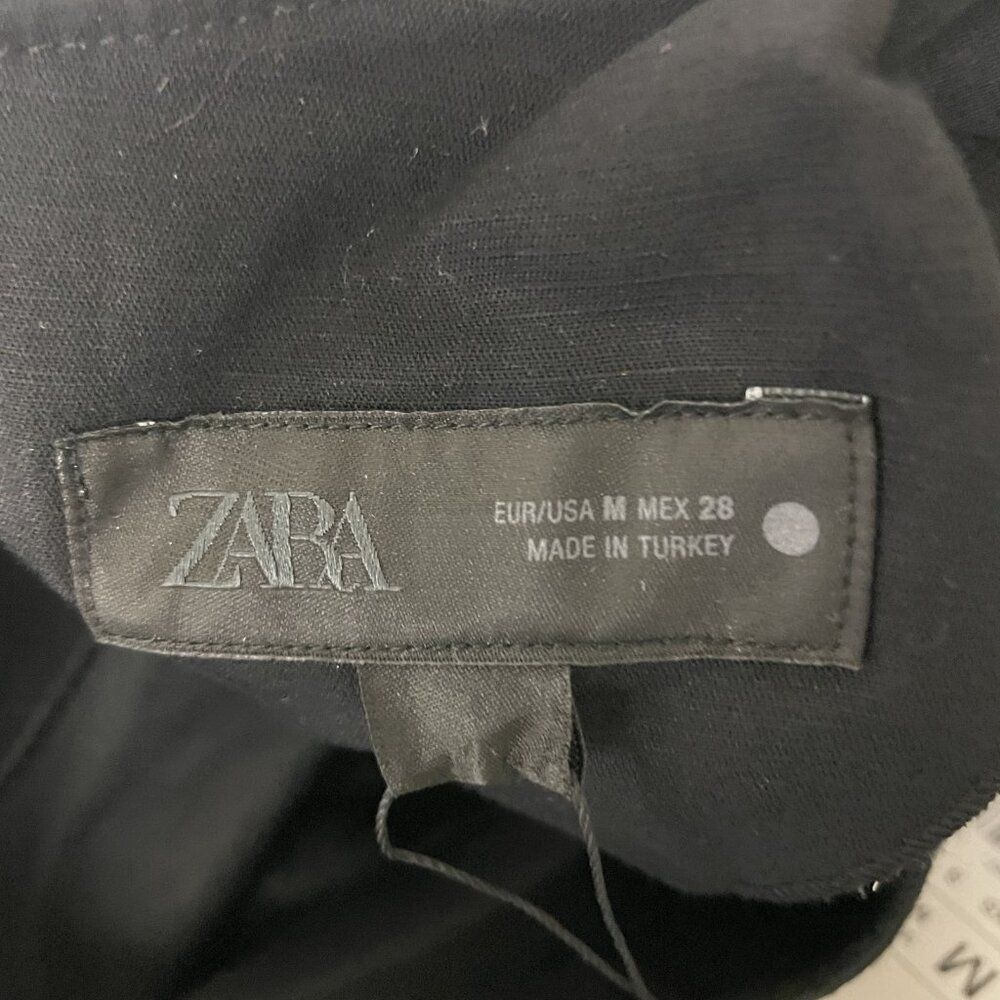 Zara Womens Midi Dress M Medium Black Pleated Linen Short Sleeve 4333/041 NWT - Picture 6 of 13
